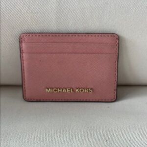 Michael Kors Pink Leather Key Card Holder Sleek Design